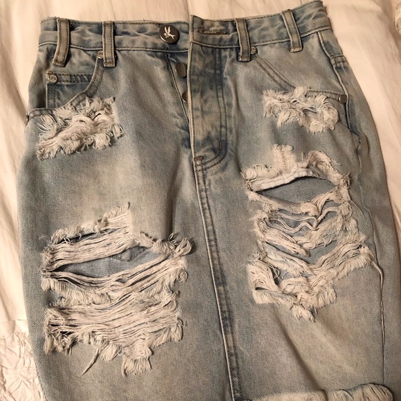 Distressed Jean Skirt - Picture 1 of 3